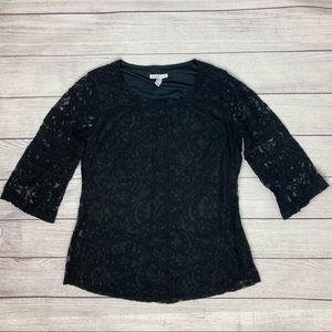 QVC Issac Mizrahi Live! Med. black Floral lace top
